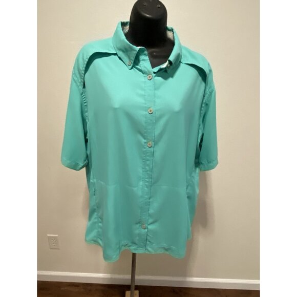 Magellan Womens 2XL Blouse Outdoor Fish Gear Button Front Teal Relax Fit Vented - Picture 1 of 10